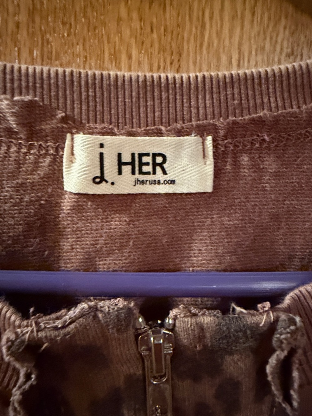 J.Her Women's Brown Bomber Jacket with Leopard Accent Panels - Picture 2 of 6